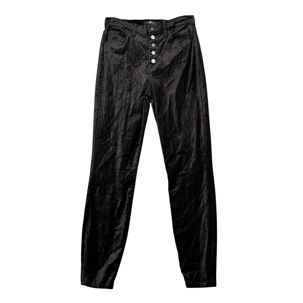 7 For All Mankind Pants Women 27 Black Velvet Button Fly Skinny